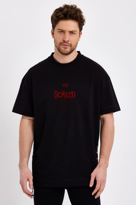 Schizo Graphic Print Men Crew Neck Black T-Shirt