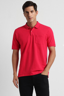 PETER ENGLAND Solid Men Polo Neck Red T-Shirt