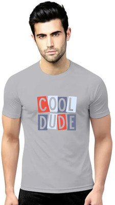 LV CARE Printed Men Round Neck Grey T-Shirt