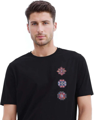 RARE RABBIT Graphic Print Men Crew Neck Black T-Shirt