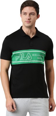 FILA Printed Men Polo Neck Black T-Shirt