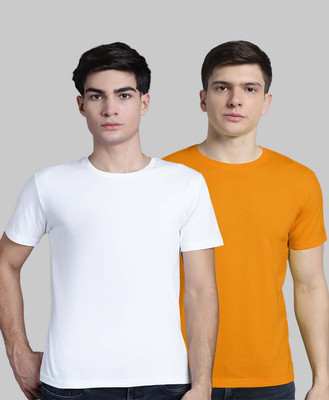FBAR Solid Men Round Neck White, Yellow T-Shirt
