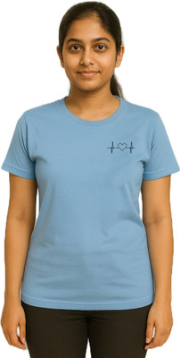purycot Printed Women Round Neck Light Blue T-Shirt