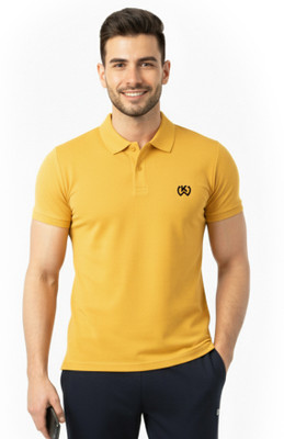 KWINGS Printed Men Polo Neck Yellow T-Shirt