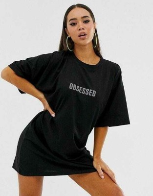 Calm Down Typography Women Round Neck Black T-Shirt