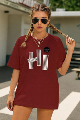 Madilyn Printed Women Round Neck Maroon T-Shirt