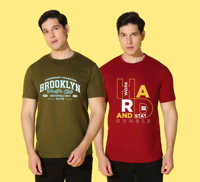 WOOSTRO Printed Men Round Neck Green, Red T-Shirt