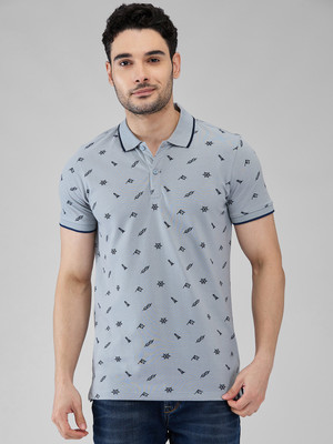 KILLER Printed Men Polo Neck Grey T-Shirt