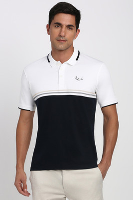 PETER ENGLAND Colorblock Men Polo Neck White T-Shirt