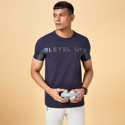Ajile By Pantaloons Printed Men Round Neck Dark Blue T-Shirt
