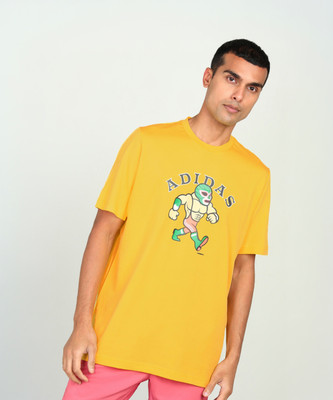 ADIDAS Printed Men Round Neck Yellow T-Shirt