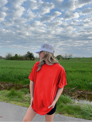 etsun Solid Women Round Neck Red T-Shirt