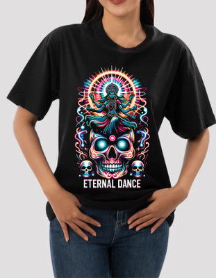 AZALMULTI Printed Women Round Neck Black T-Shirt