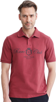 RARE RABBIT Solid Men Polo Neck Maroon T-Shirt