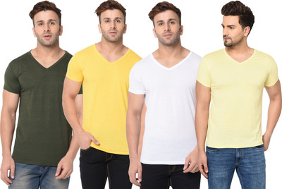 JB Jangoboy Solid Men V Neck Multicolor T-Shirt