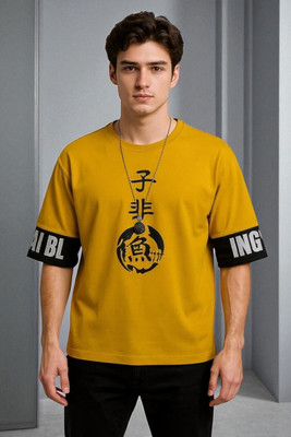 FASHIUM Printed Men Round Neck Yellow T-Shirt
