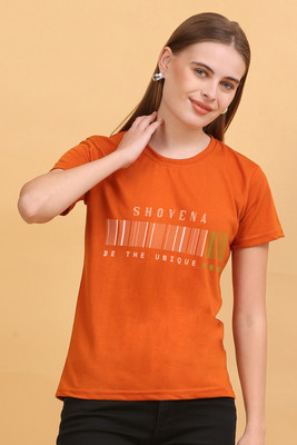 HOUSEOFFASHION Printed Women Round Neck Orange T-Shirt
