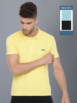 Force NXT Solid Men Polo Neck Yellow, Light Blue, Black T-Shirt