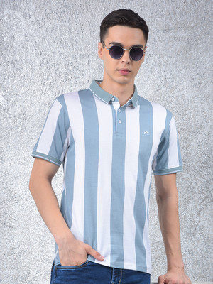 CRIMSOUNE CLUB Striped Men Polo Neck Blue T-Shirt