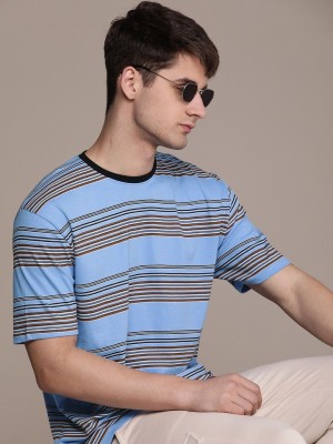 Moda Rapido Striped Men Round Neck Blue T-Shirt