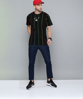 Kook N Keech Striped Men Round Neck Black T-Shirt