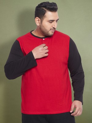 bigbanana Colorblock Men Henley Neck Red T-Shirt