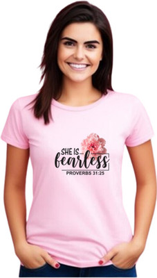 Witty Curlss Printed Women Round Neck Pink T-Shirt