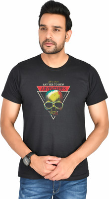 Burundi Blu Printed, Typography Men Round Neck Black T-Shirt