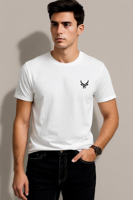 ZAKIRA Embroidered, Solid Men Round Neck White T-Shirt