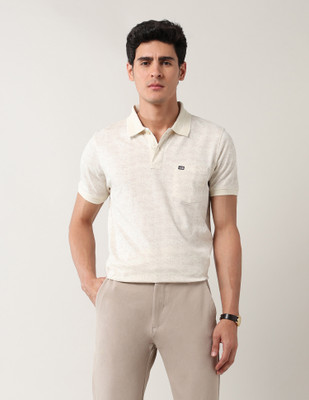 Arrow Sport Floral Print Men Polo Neck Beige T-Shirt