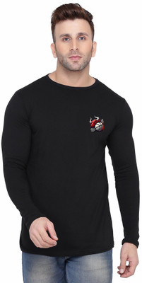 Money Leaf Solid Men Round Neck Black T-Shirt