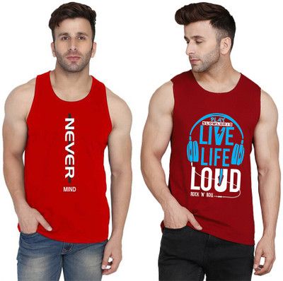 SLOWLORIS Printed Men Scoop Neck Maroon, Red T-Shirt