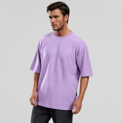 Badsoul Solid Men Round Neck Purple T-Shirt