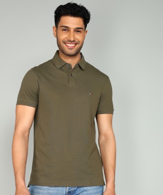 TOMMY HILFIGER Self Design Men Polo Neck Green T-Shirt