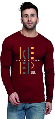 SLOWLORIS Printed, Typography Men Round Neck Maroon T-Shirt