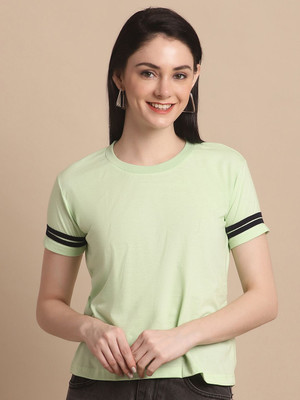 Sanzzy Solid Women Round Neck Light Blue T-Shirt