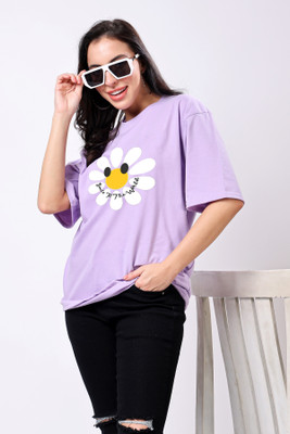TQH Printed Women Round Neck Purple T-Shirt