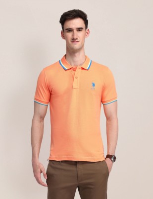 U.S. POLO ASSN. Solid Men Polo Neck Orange T-Shirt