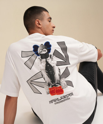 HIGHLANDER Printed Men Round Neck White T-Shirt