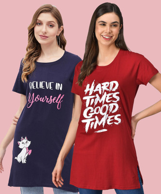 Christy World Printed Women Round Neck Multicolor T-Shirt