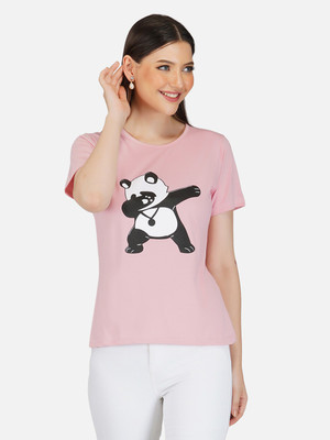 Unistreet Graphic Print Women Round Neck Pink T-Shirt
