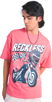 viyarrels Printed Men Round Neck Pink T-Shirt