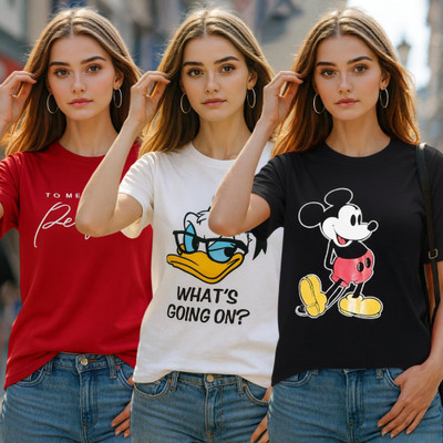 Fabflee Printed Women Round Neck Multicolor T-Shirt