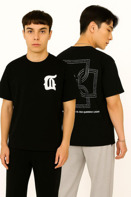 Fitee Graphic Print Men Round Neck Black T-Shirt