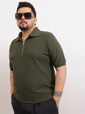 UNSTD Self Design Men Polo Neck Green T-Shirt