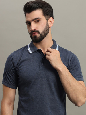 GETGOLF Self Design Men Polo Neck Dark Blue T-Shirt