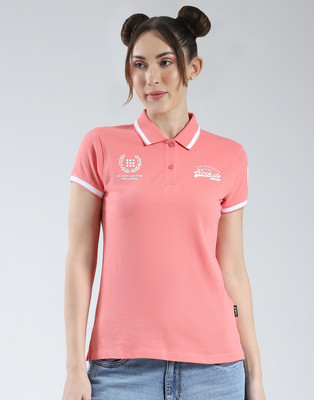 Rock.it Printed Women Polo Neck Orange T-Shirt