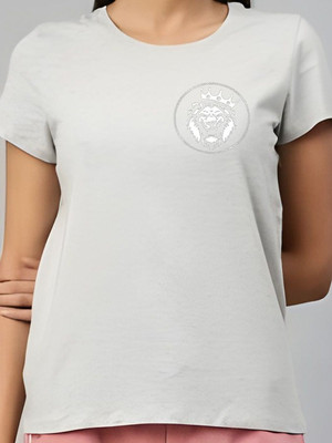 SZN Graphic Print Women Round Neck Grey T-Shirt