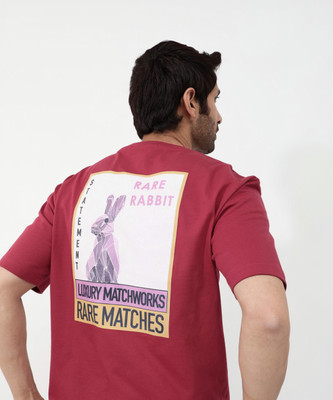 RARE RABBIT Printed, Typography Men Round Neck Red T-Shirt