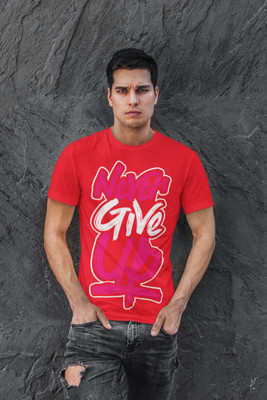 Zasu Fashion Printed Men Round Neck Red T-Shirt